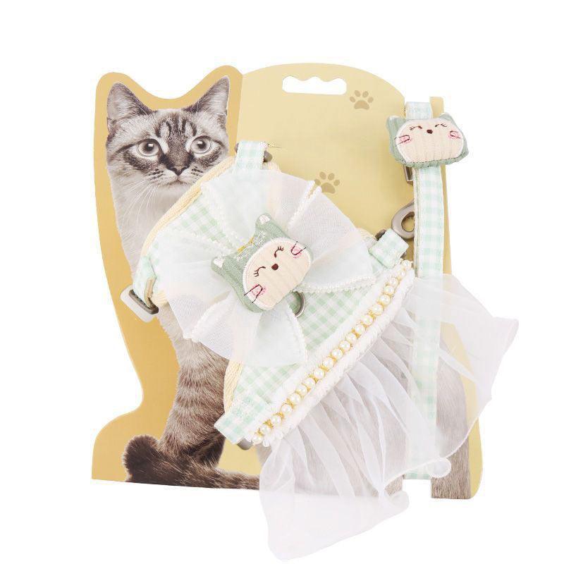 Lace Skirt Cat harness Leash Set 3 Color Escape Proof Vest - MEWCATS