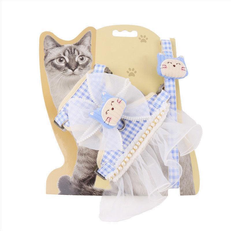 Lace Skirt Cat harness Leash Set 3 Color Escape Proof Vest - MEWCATS