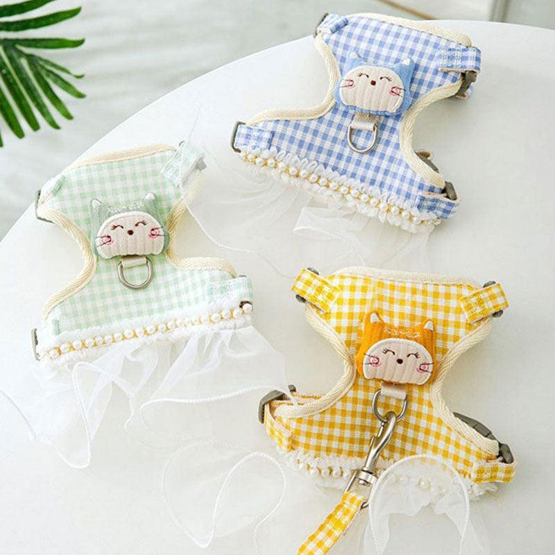 Cat harness Skirt Leash Set 3 Color Escape Proof Vest