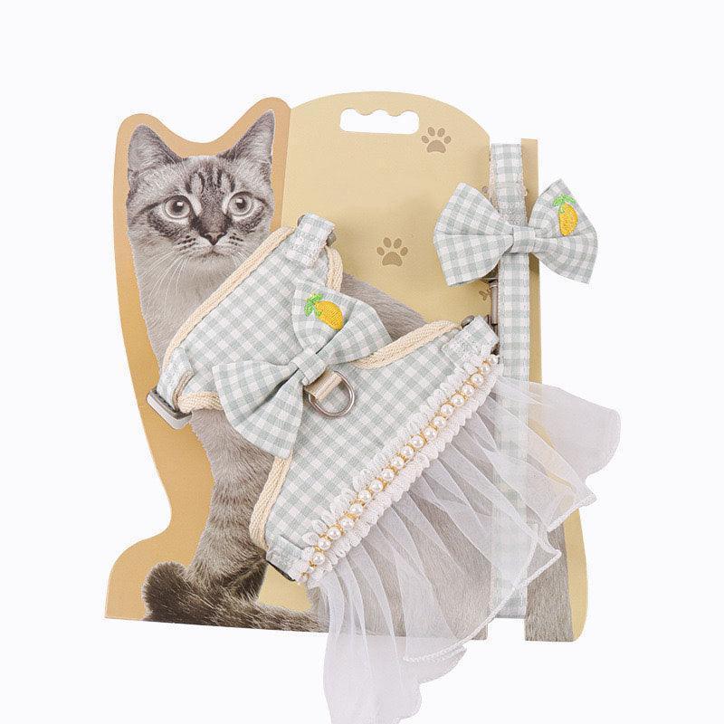 Lace Skirt Cat harness Leash Set 3 Color Escape Proof Vest - MEWCATS