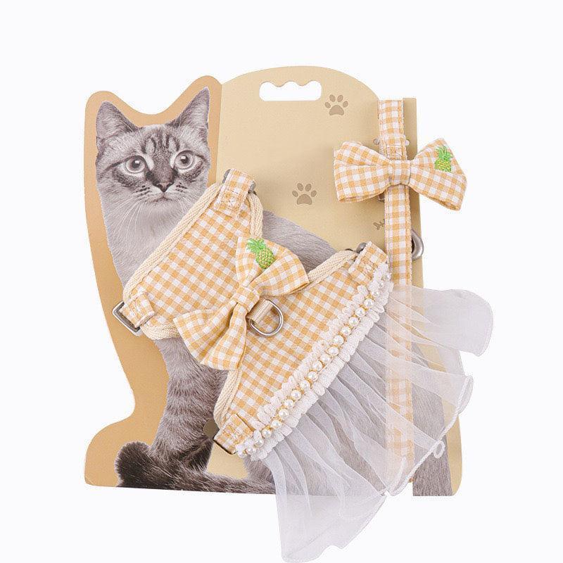 Lace Skirt Cat harness Leash Set 3 Color Escape Proof Vest - MEWCATS