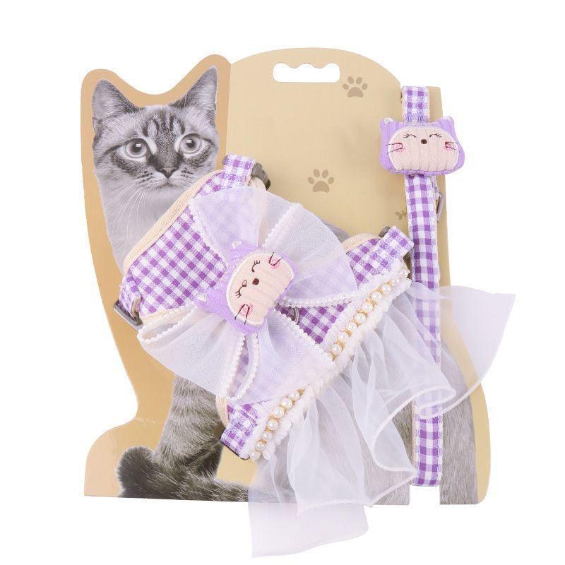 Lace Skirt Cat harness Leash Set 3 Color Escape Proof Vest - MEWCATS