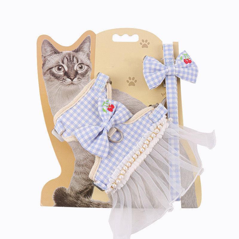 Lace Skirt Cat harness Leash Set 3 Color Escape Proof Vest - MEWCATS