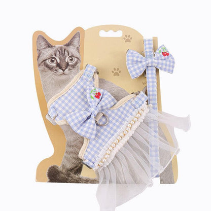 Lace Skirt Cat harness Leash Set 3 Color Escape Proof Vest - MEWCATS