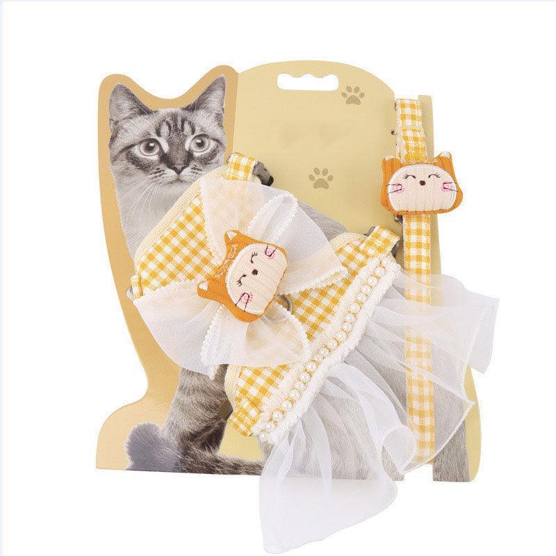 Lace Skirt Cat harness Leash Set 3 Color Escape Proof Vest - MEWCATS