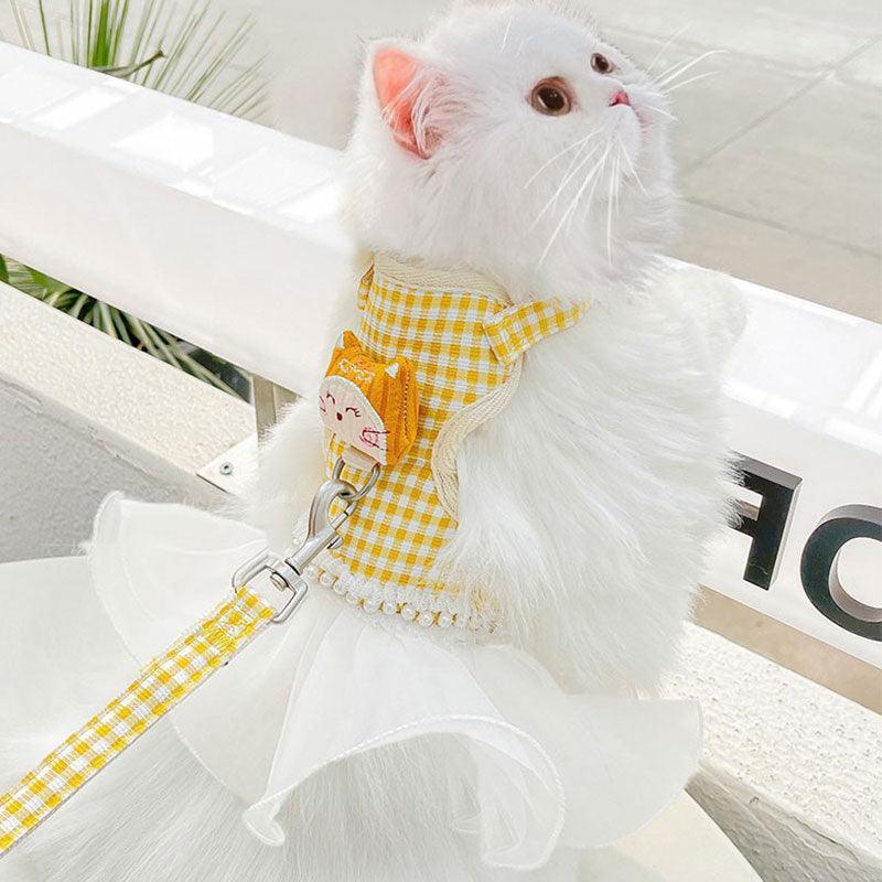 Lace Skirt Cat harness Leash Set 3 Color Escape Proof Vest - MEWCATS