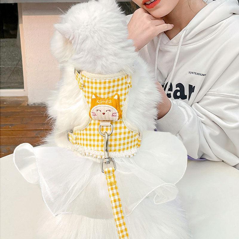 Lace Skirt Cat harness Leash Set 3 Color Escape Proof Vest - MEWCATS