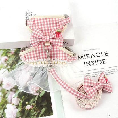Lace Skirt Cat harness Leash Set 3 Color Escape Proof Vest - MEWCATS
