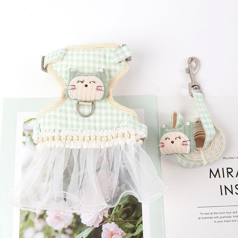 Lace Skirt Cat harness Leash Set 3 Color Escape Proof Vest - MEWCATS
