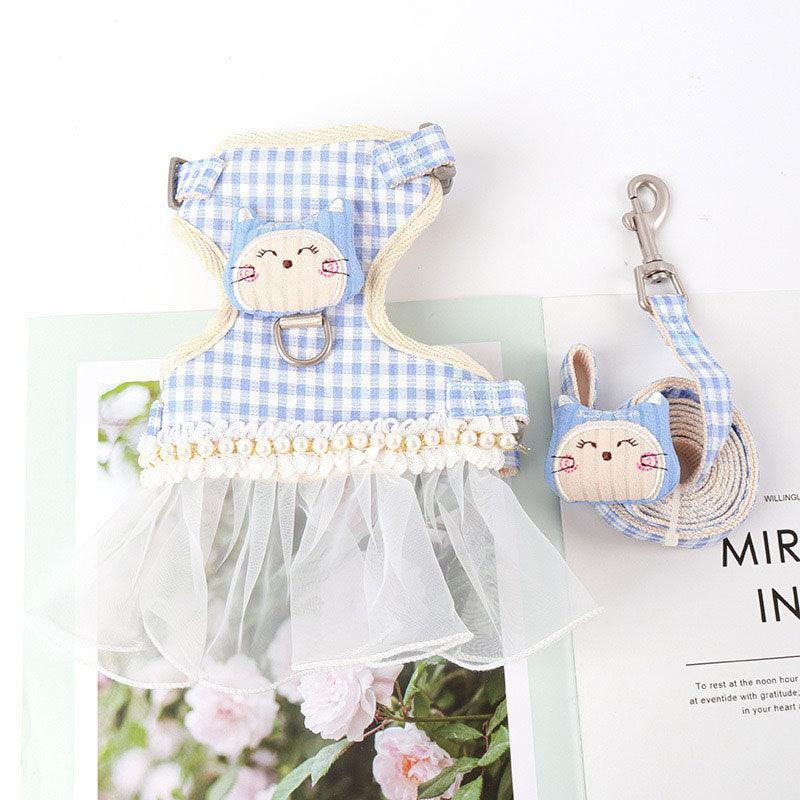 Lace Skirt Cat harness Leash Set 3 Color Escape Proof Vest - MEWCATS