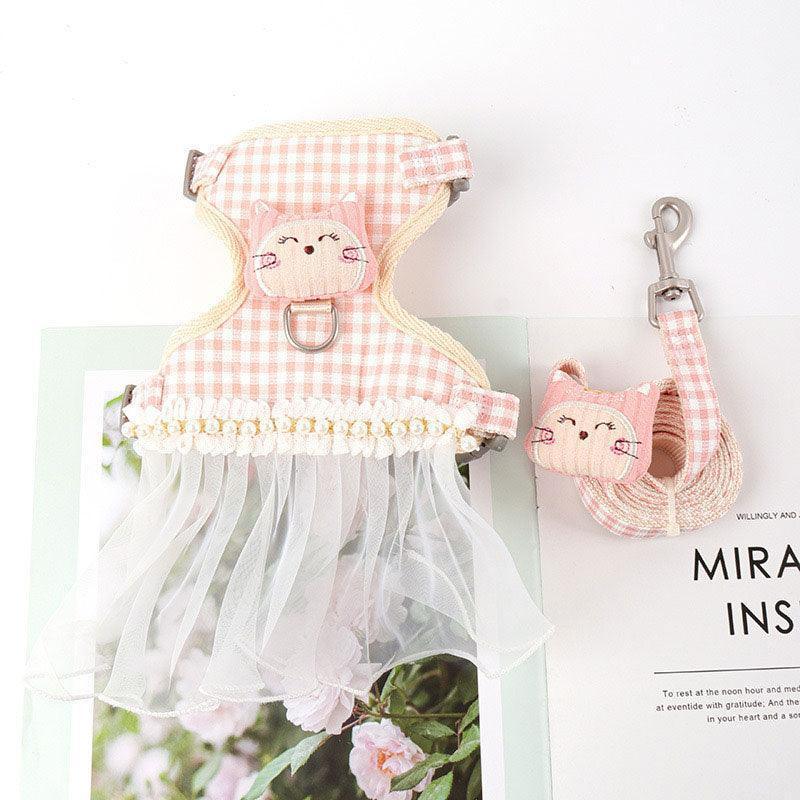 Lace Skirt Cat harness Leash Set 3 Color Escape Proof Vest - MEWCATS