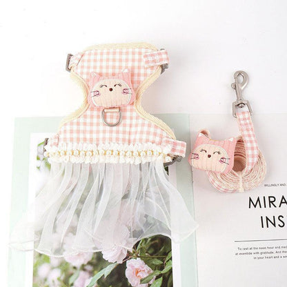 Lace Skirt Cat harness Leash Set 3 Color Escape Proof Vest - MEWCATS