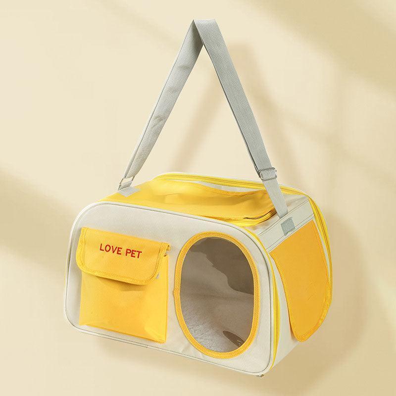 Large Cat Carrier Bag Breathable Portable Oxford Foldable Tote Yellow Pet Handbag
