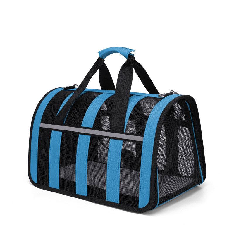Large Cat Carrier Bag Oxford Cloth Breathable Foldable Blue Portable Pet Handbag