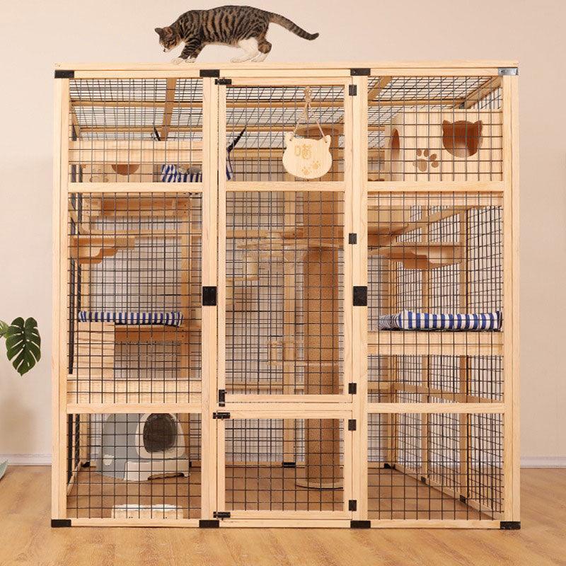 Large Wooden Outdoor Cat Enclosure Black Mesh Villa – MEWCATS