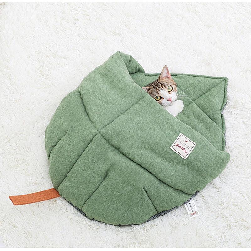 Cat Bed Cave Leaf Nest Non-Slip Bottom Green Soft Pet Mat
