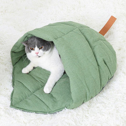 Cat Bed Cave Leaf Nest Non-Slip Bottom Green Soft Pet Mat