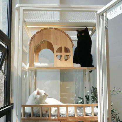 Luxury Cat House Large Glass Villa With Litter Box - MEWCATS