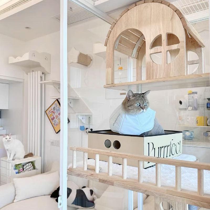 Luxury Cat House Large Glass Villa With Litter Box