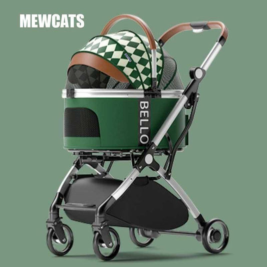 Bello  Luxury Large Detachable Pet Carrier Stroller Green Cat Handbag On Wheels