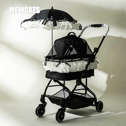 Luxury Lace Cat Stroller Pet Carrier With Wheels