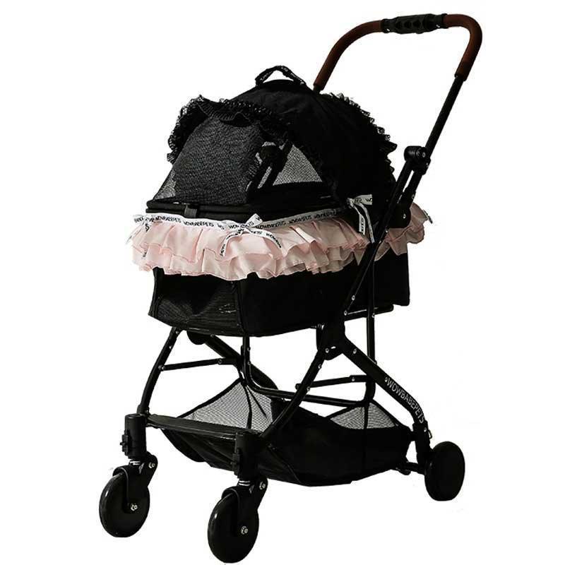 umbrella pet stroller Luxury Lace Cat Stroller Pet Carrier With Wheels MEW00431 / Pink / Only Stroller