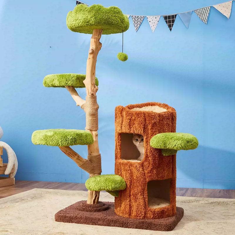 Luxury Simulation Solid Wood Sisal Bed for Multiple Cat Tree