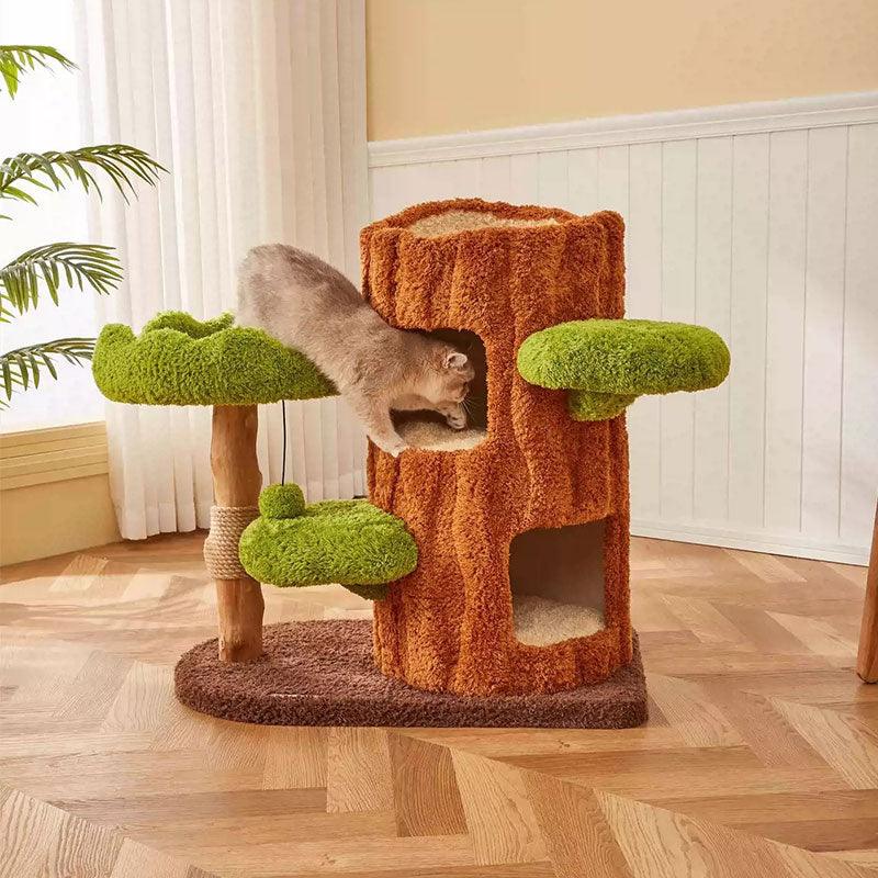 Luxury Simulation Solid Wood Sisal Bed for Multiple Cat Tree