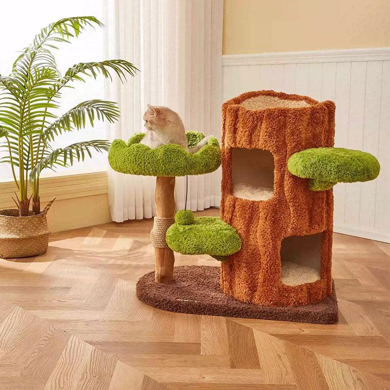 Luxury Simulation Solid Wood Sisal Bed for Multiple Cat Tree