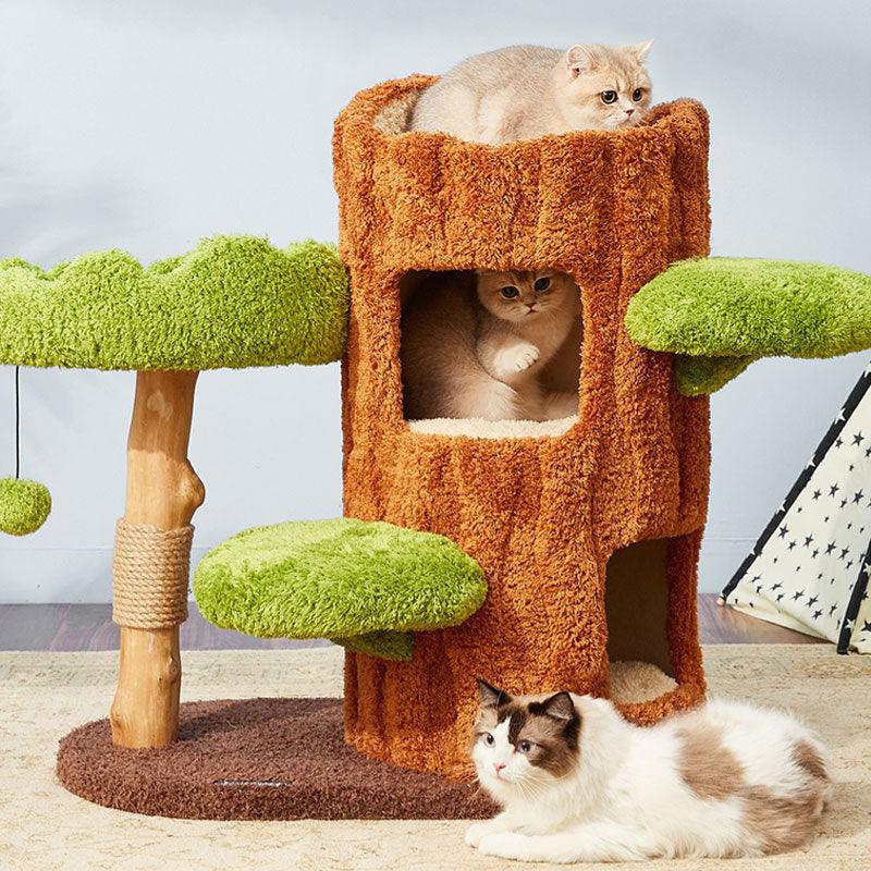 Luxury Simulation Solid Wood Sisal Bed for Multiple Cat Tree 