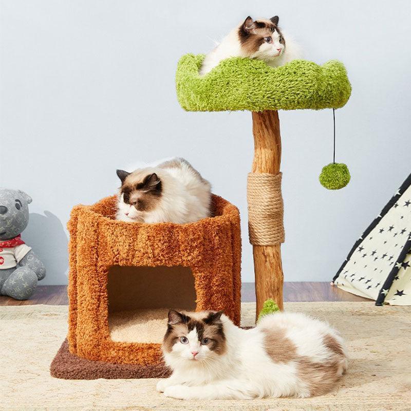 Luxury Simulation Solid Wood Sisal Bed for Multiple Cat Tree 