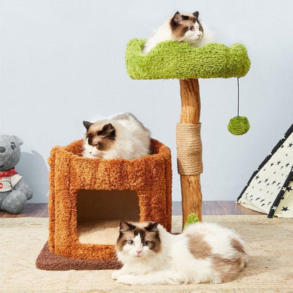 Luxury Simulation Solid Wood Sisal Bed for Multiple Cat Tree 