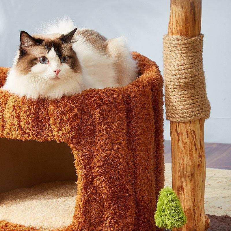 Luxury Simulation Solid Wood Sisal Bed for Multiple Cat Tree 