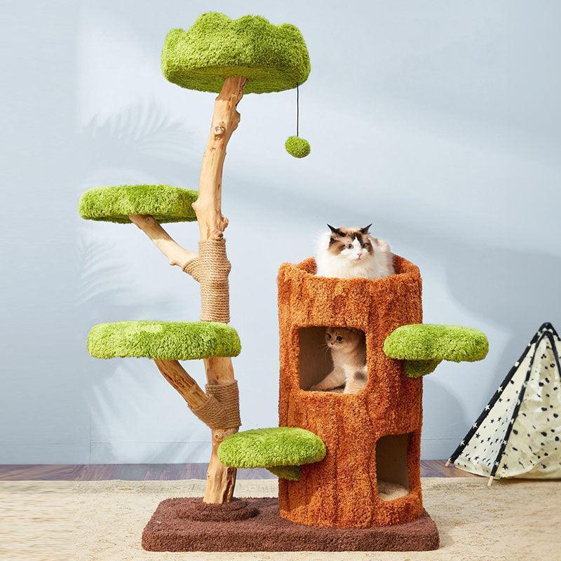 Luxury Simulation Solid Wood Sisal Bed for Multiple Cat Tree 
