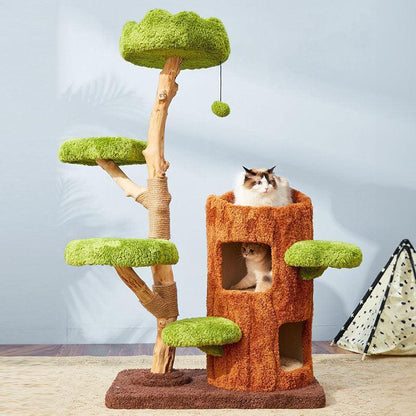 Luxury Simulation Solid Wood Sisal Bed for Multiple Cat Tree 