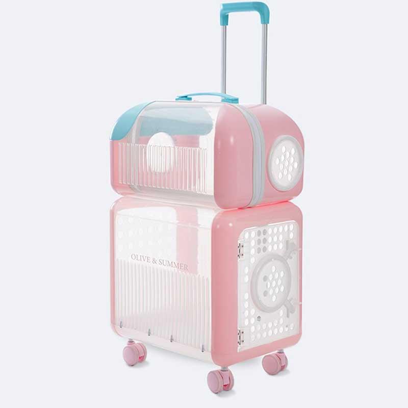 Macaroon Fouble Layer Cat Trolley Pink Large Handbag on Wheels