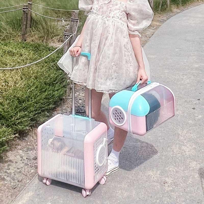 Macaroon Fouble Layer Cat Trolley Pink Large Handbag on Wheels