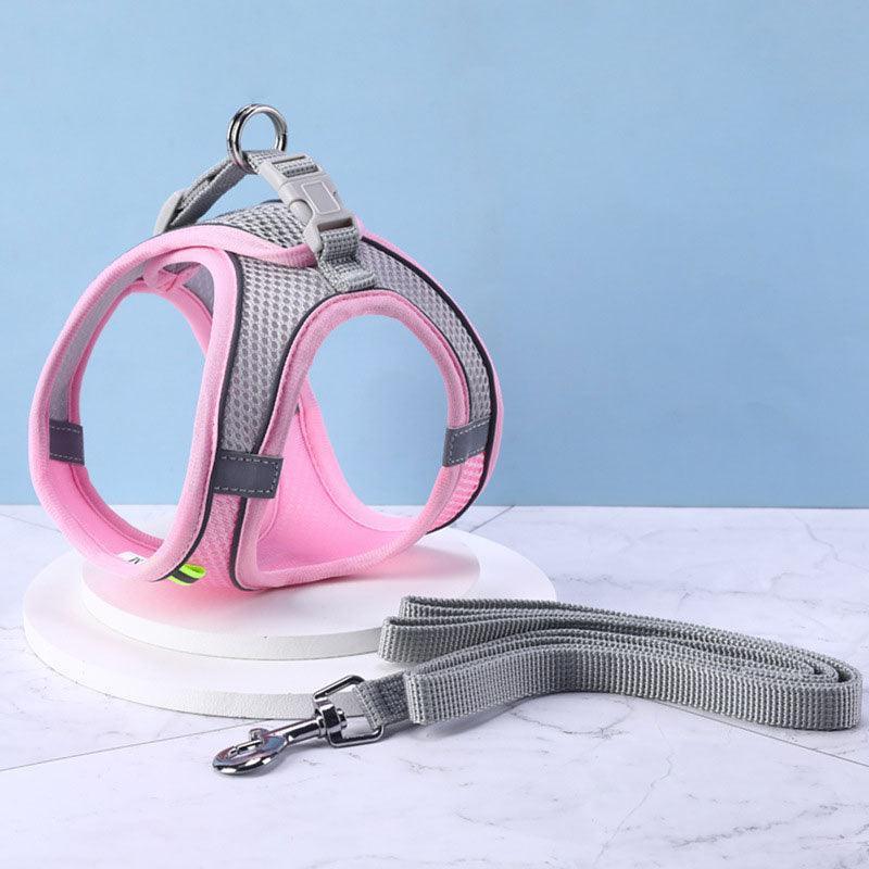 Cat Harness and Leash Adjustable Mesh Pink Reflective Vest Leash Set