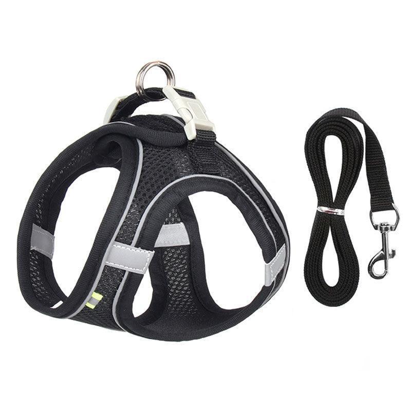 Cat Harness and Leash Adjustable Mesh Black Reflective Vest Leash Set