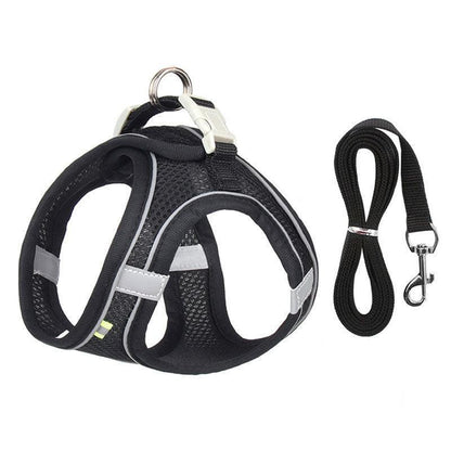 Cat Harness and Leash Adjustable Mesh Black Reflective Vest Leash Set