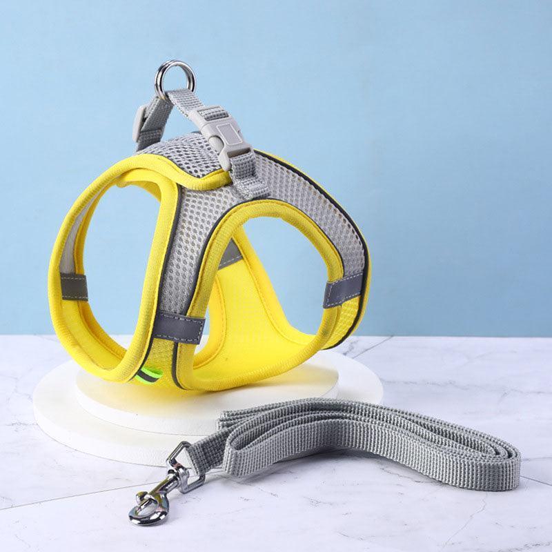 Cat Harness and Leash Adjustable Mesh Yellow Reflective Vest Leash Set