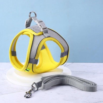 Cat Harness and Leash Adjustable Mesh Yellow Reflective Vest Leash Set