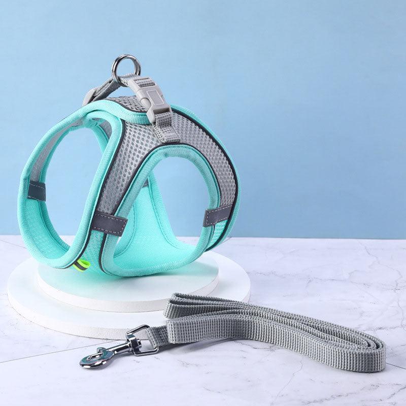 Cat Harness and Leash Adjustable Mesh Sky blue Reflective Vest Leash Set