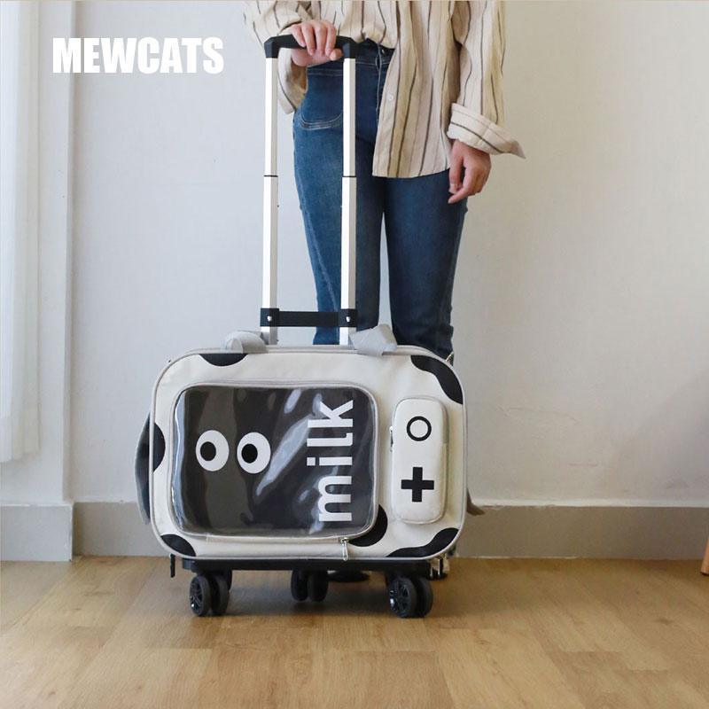 Cat Carrier Bag With Wheels Trolley Box Large Capacity Crossbody Pet Handbag