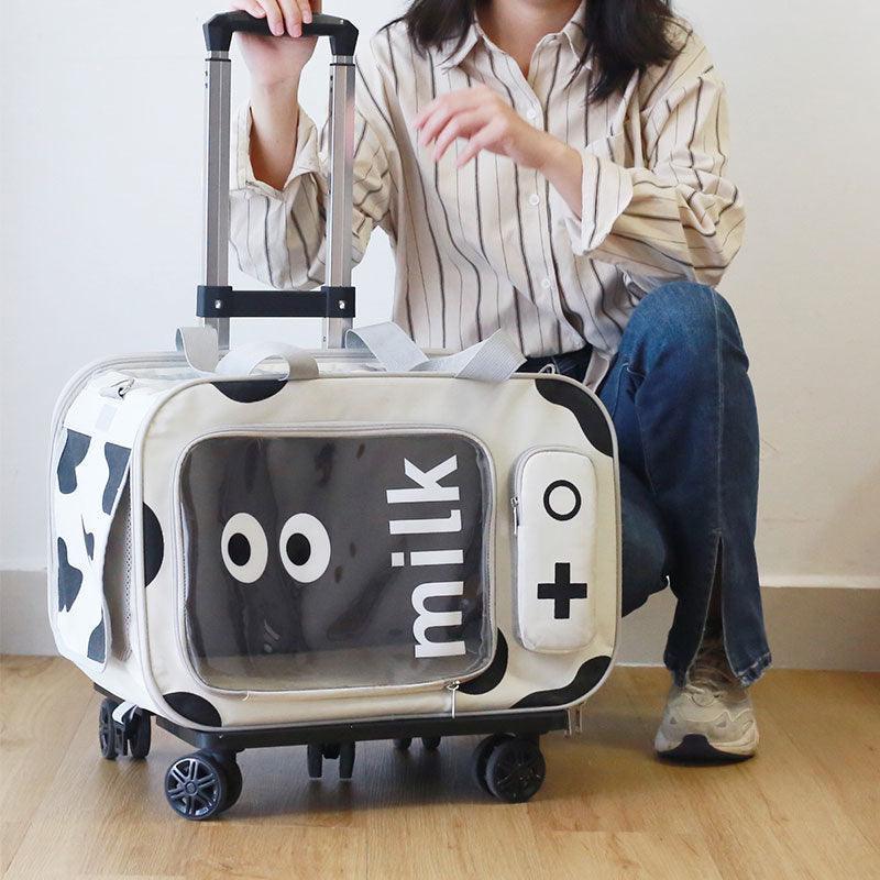 Cat Carrier Bag With Wheels Trolley Box Large Capacity Crossbody Pet Handbag