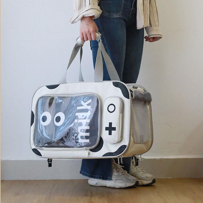 Cat Carrier Bag With Wheels Trolley Box Large Capacity Crossbody Pet Handbag