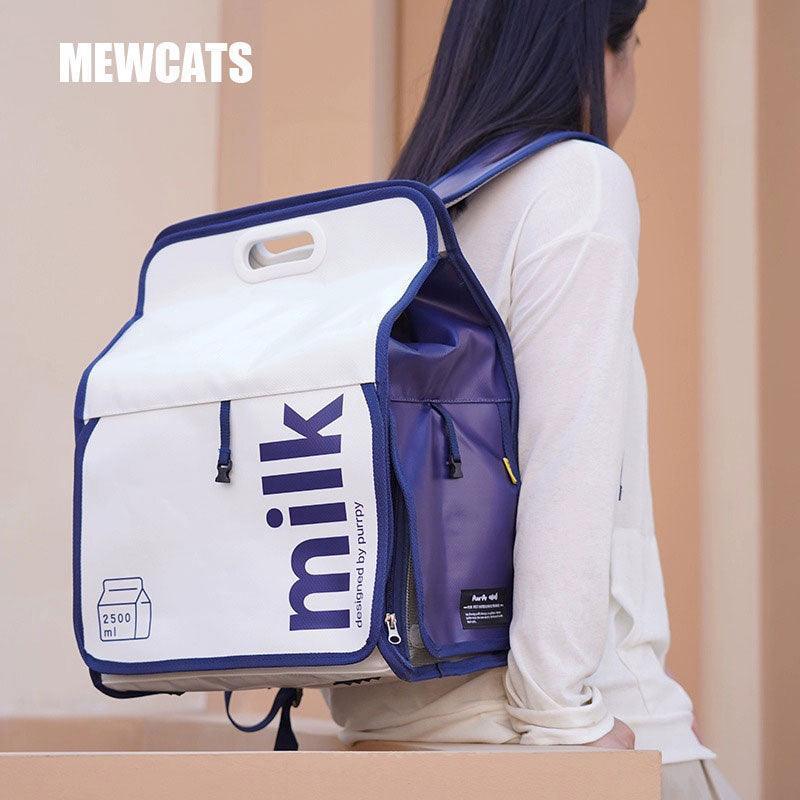 Milk Print Luxury Cat Carrier Backpack Travel Tote Blue Pet Handbag Bag