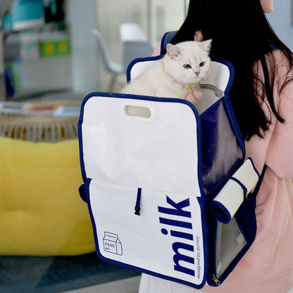 Milk Print Luxury Cat Carrier Backpack Travel Tote Blue Pet Handbag Bag