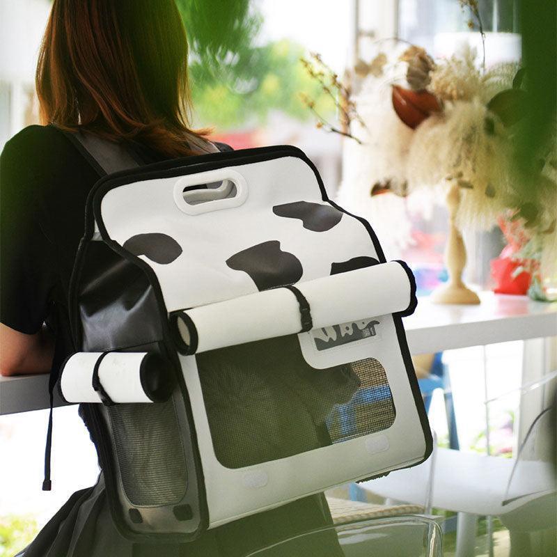 Milk Print Luxury Cat Carrier Backpack Travel Tote Black Pet Handbag Bag