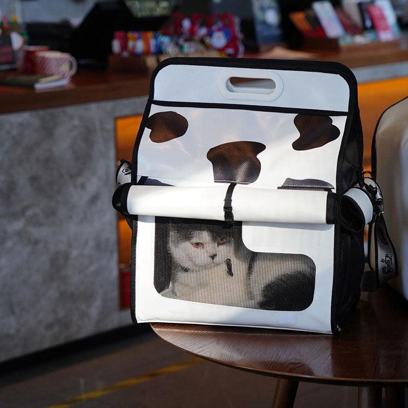 Milk Print Luxury Cat Carrier Backpack Travel Tote Black Pet Handbag Bag